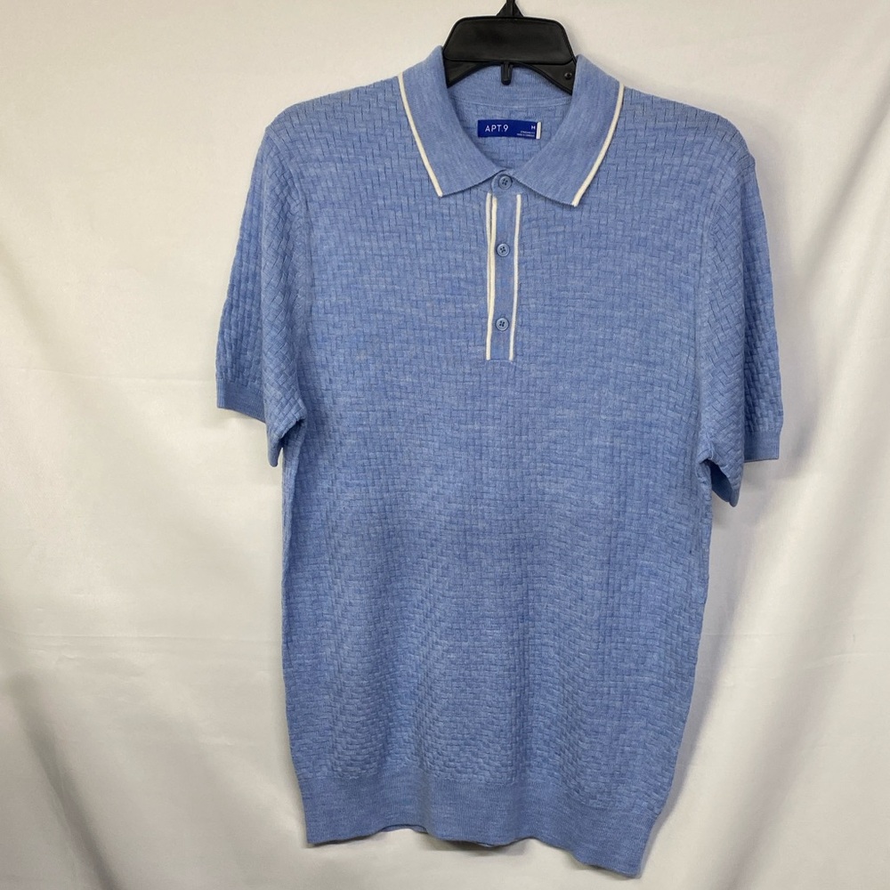 Apt. 9 Men's Blue Sweater Polo Shirt White Accents Merino Wool Blend Size NWOT